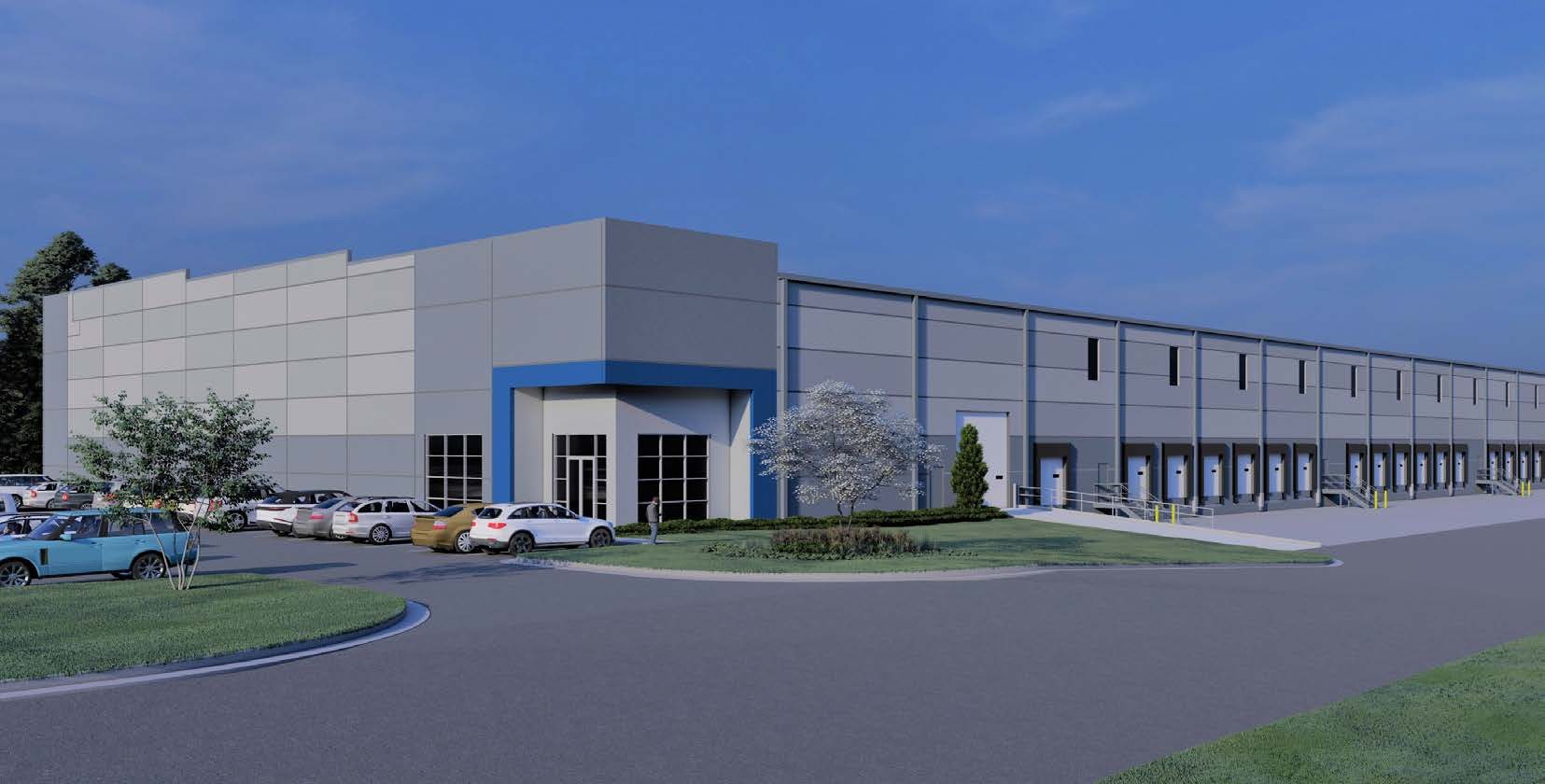 MOVA Logistics — front office corner exterior rendering