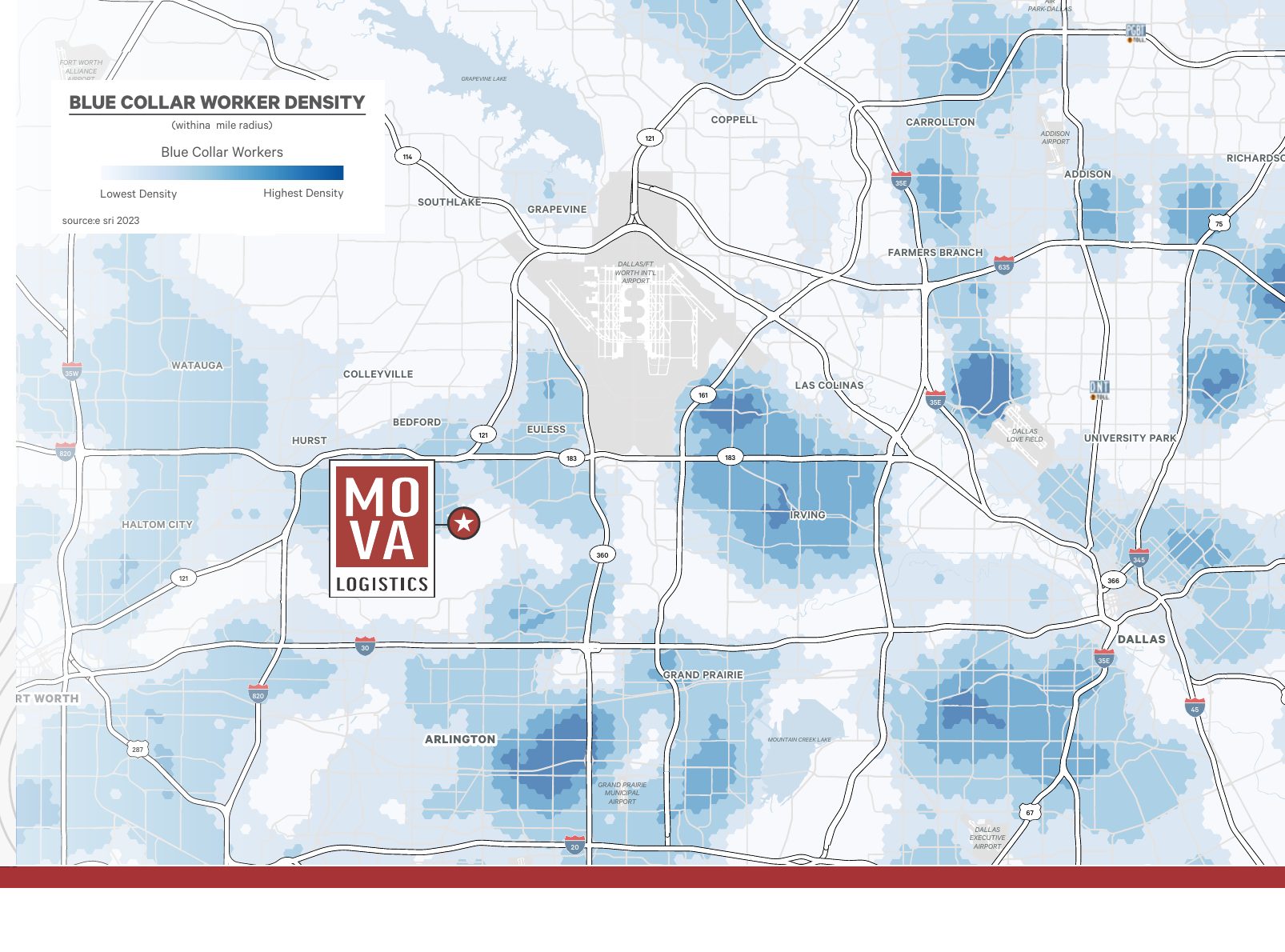 MOVA Logistics — blue collar labor density map, Euless TX